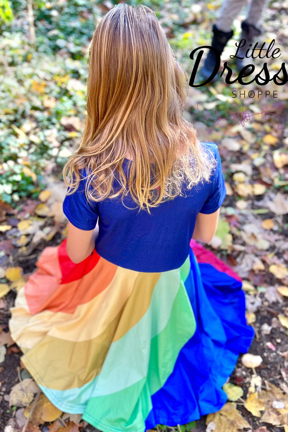 Blue Top Rainbow Twirl Dress