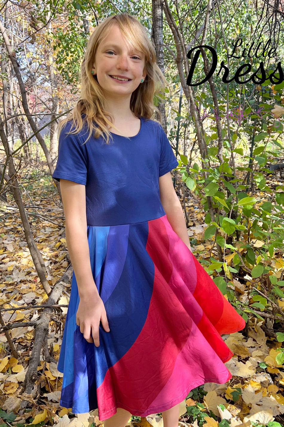 Blue Top Rainbow Twirl Dress