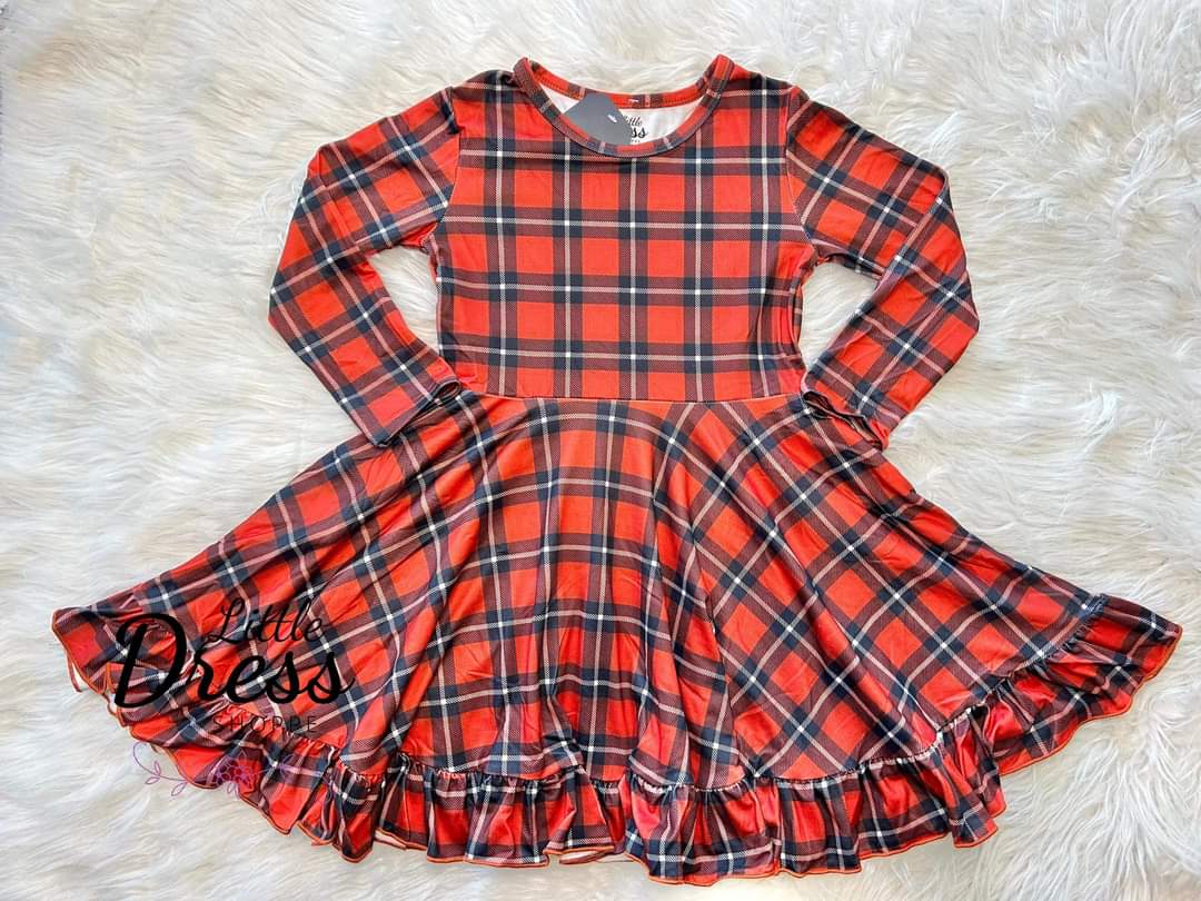 Red Plaid Twirl Dress