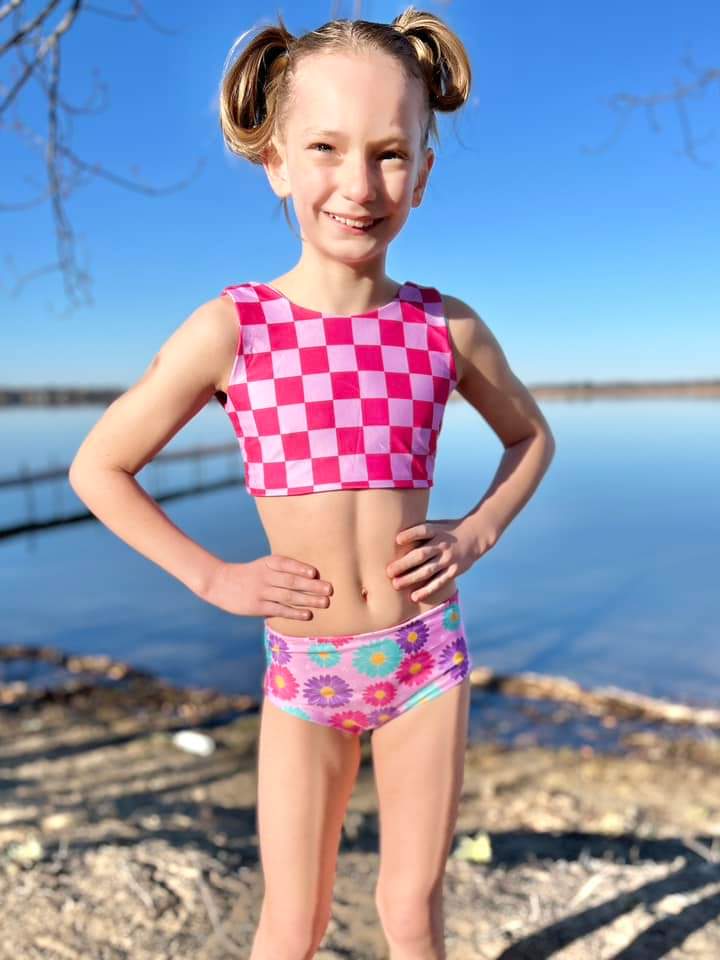 Pink Checkered Reversible Set