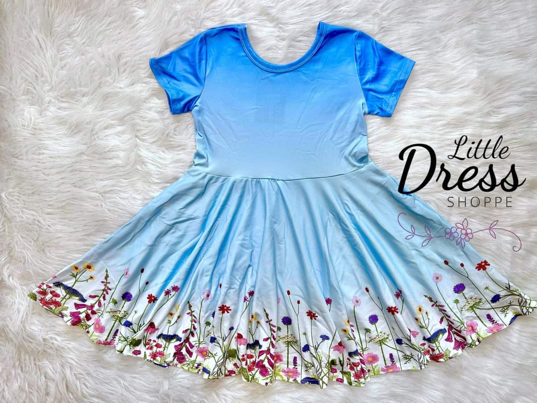 Blue Ombre Floral Twirl Dress
