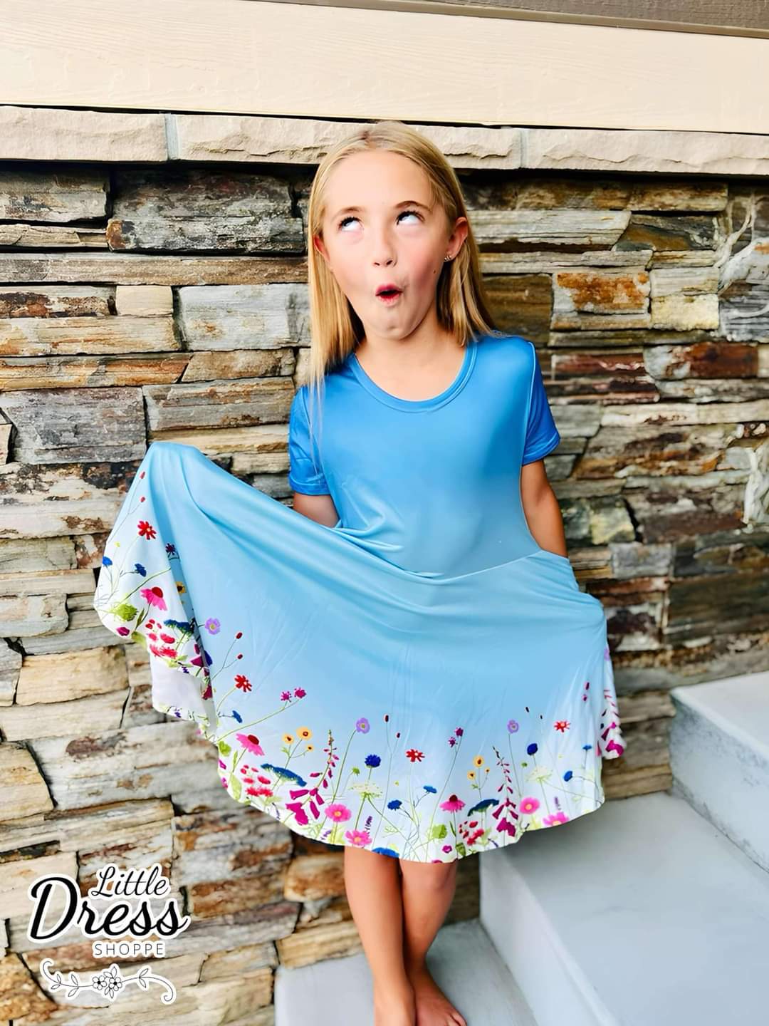 Blue Ombre Floral Twirl Dress