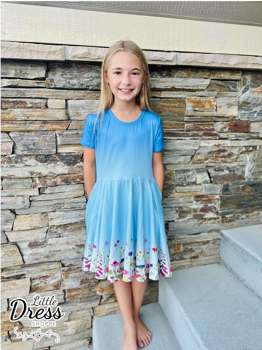 Blue Ombre Floral Twirl Dress