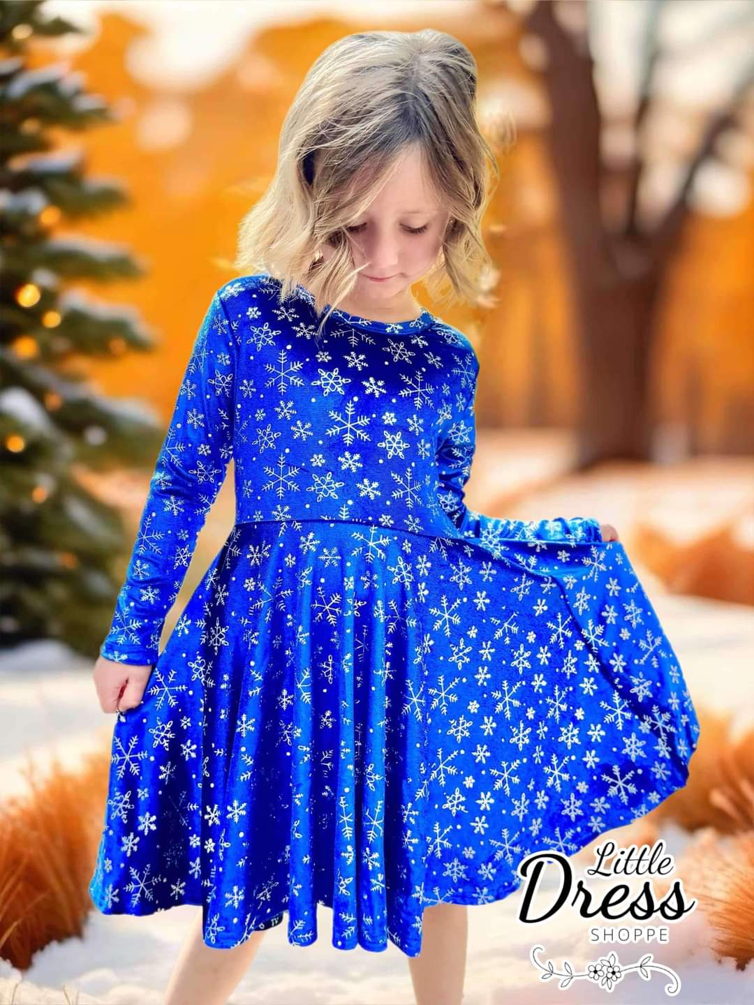 Blue Velvet Snowflake Twirl Dress
