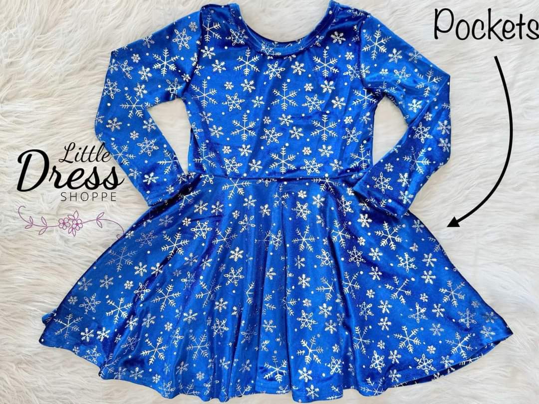 Blue Velvet Snowflake Twirl Dress