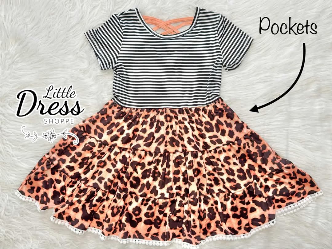 Striped Top Leopard Tier Twirl Dress