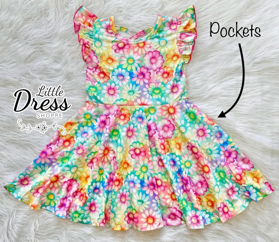 Rainbow Daisy Twirl Dress