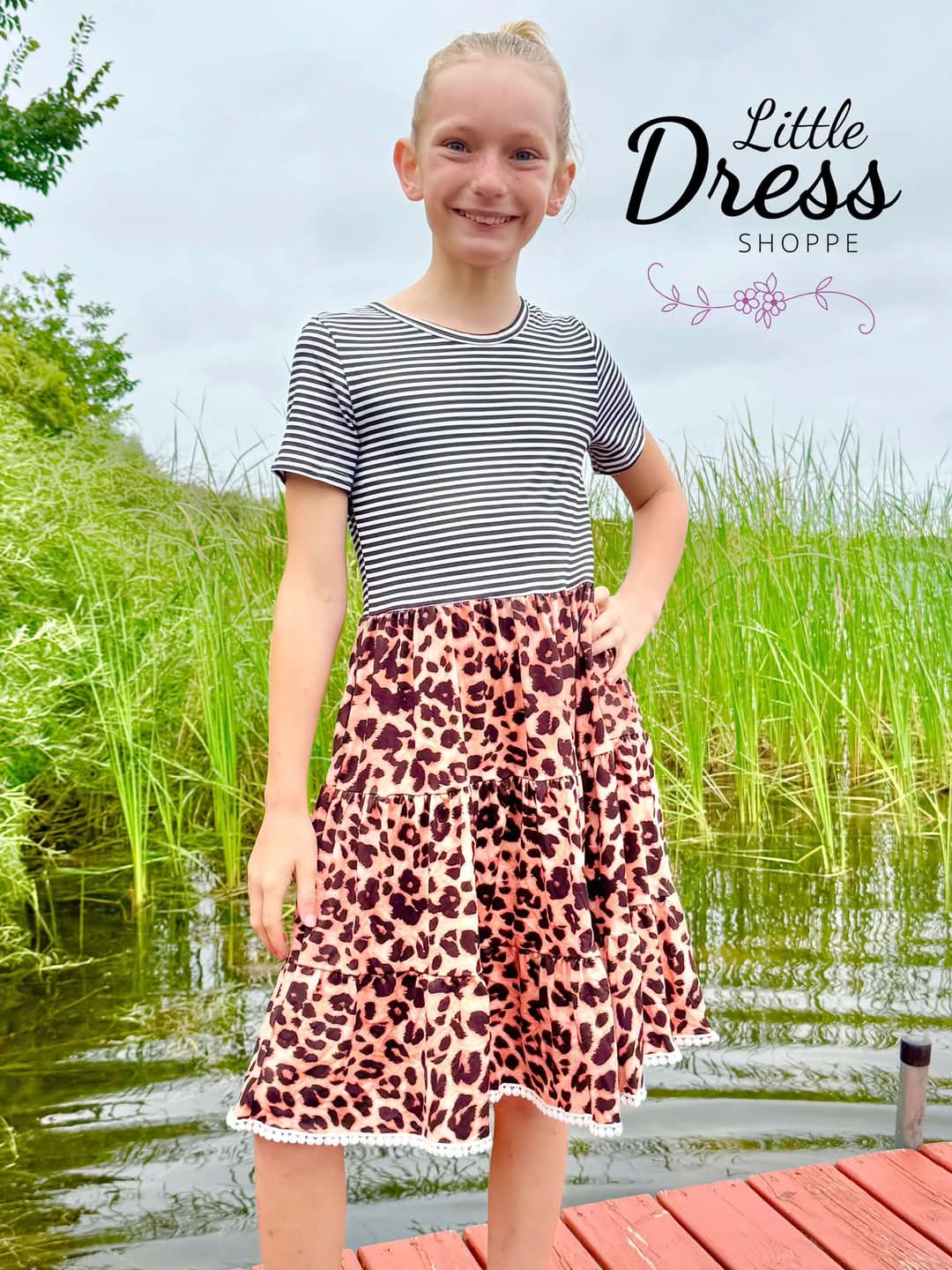 Striped Top Leopard Tier Twirl Dress