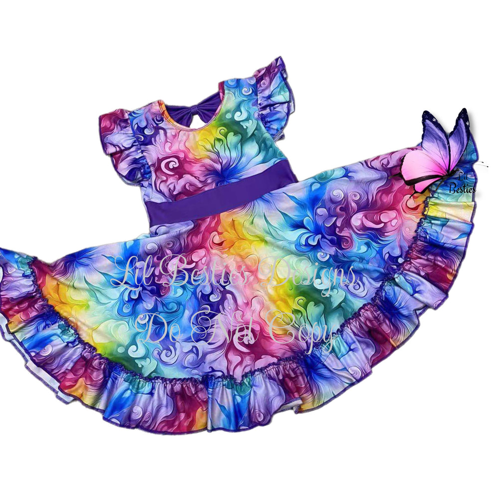Rainbow Swirls Bow Back Twirl Dress