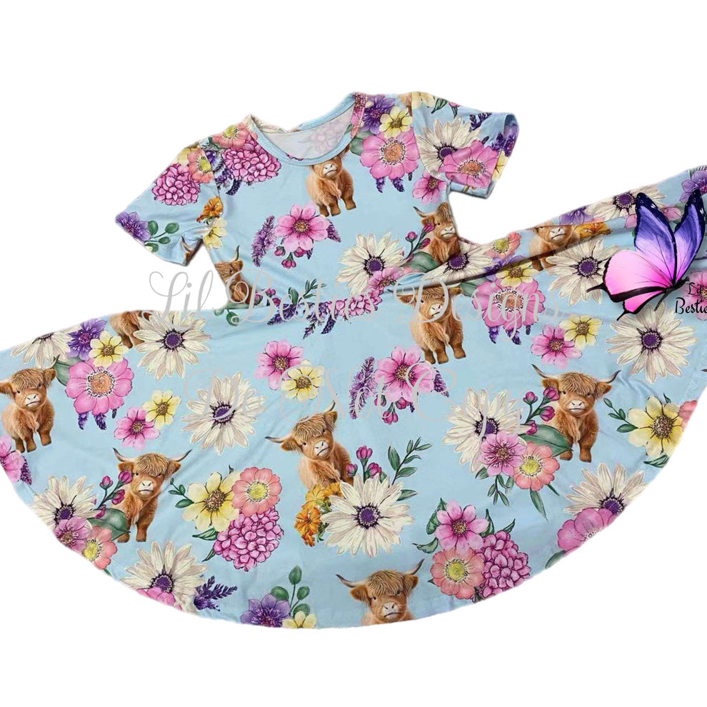 Floral Cow Twirl Dress