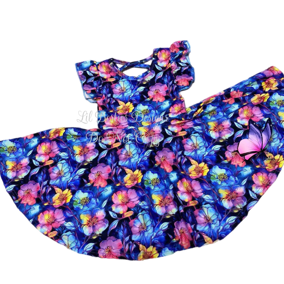 Floral Cross Back Twirl Dress