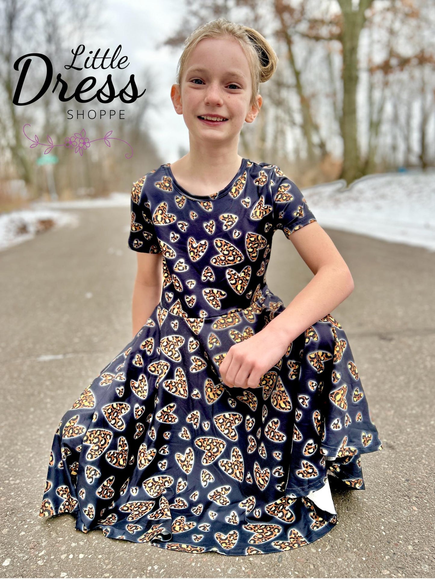 Leopard Heart Twirl Dress