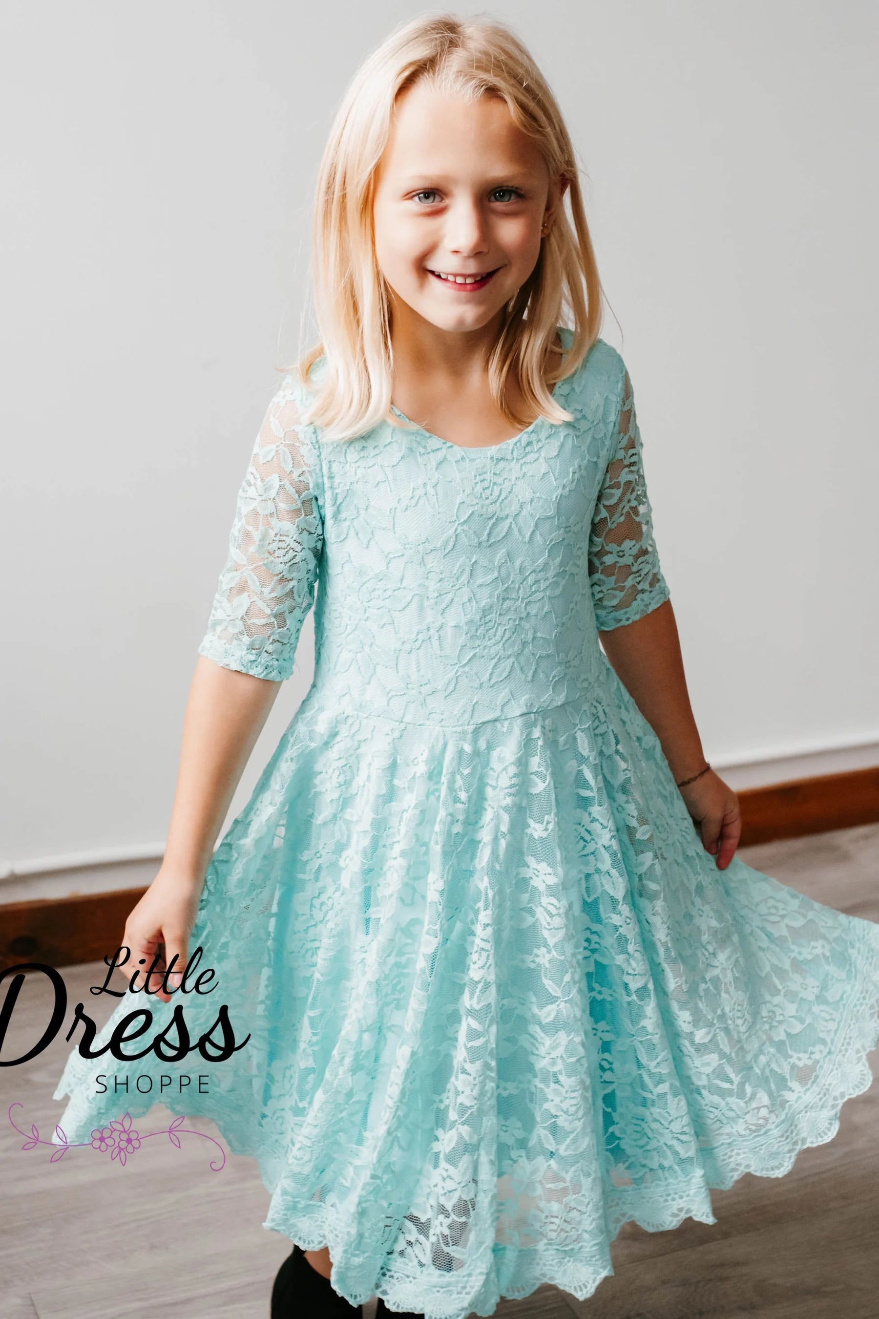 Pastel Teal Lace Twirl Dress Pastel Teal Lace Twirl Dress