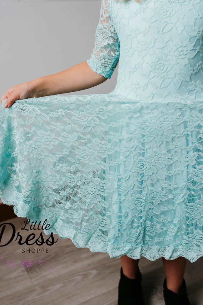 Pastel Teal Lace Twirl Dress