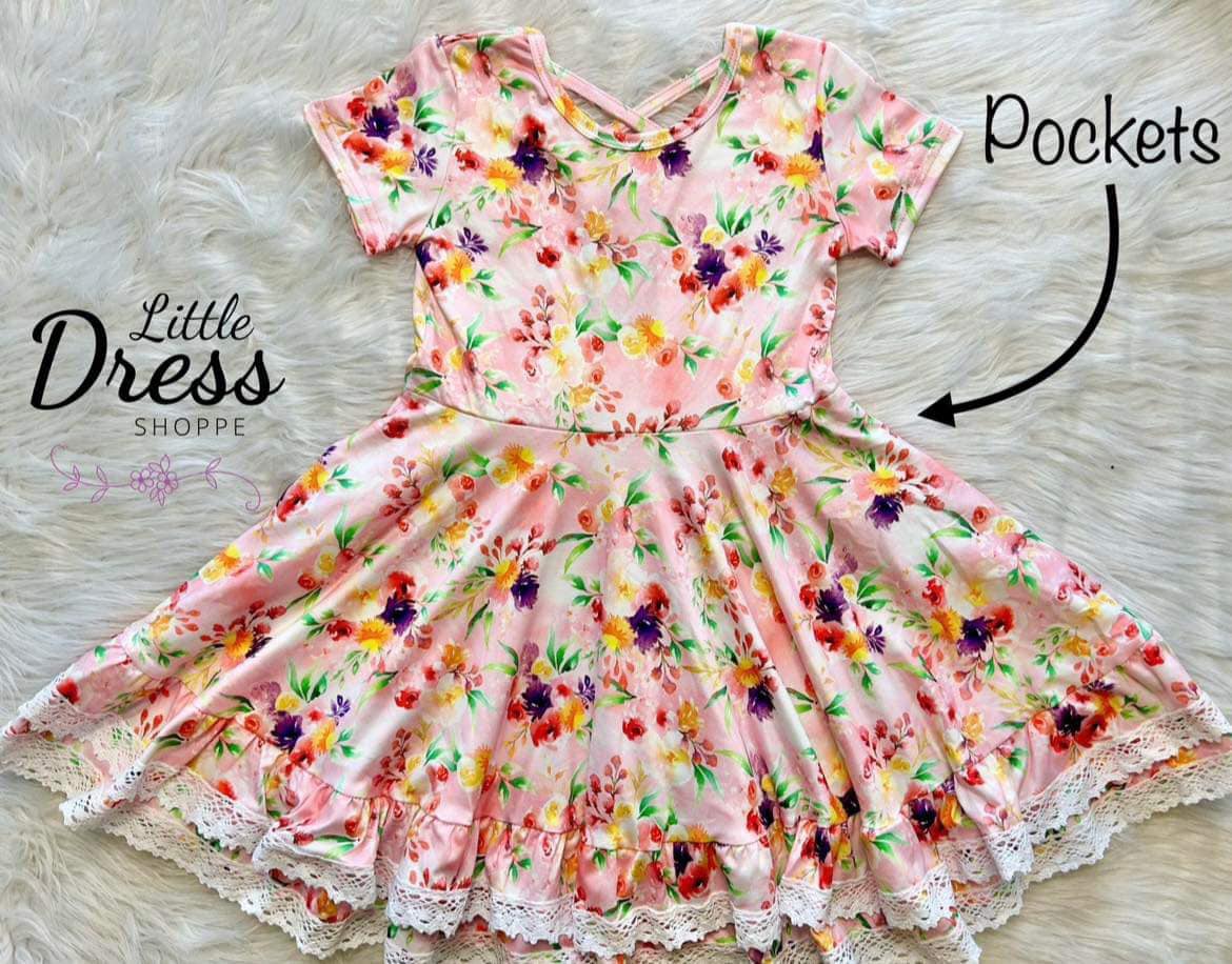 Pink Floral Double Ruffle Dress