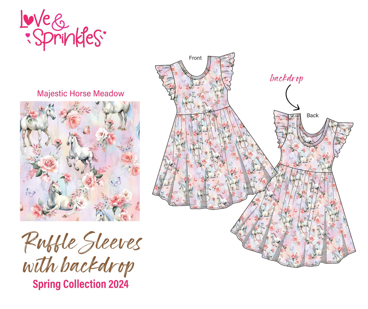 Love & Sprinkles Majestic Horse Meadow Ruffle Sleeve with Backdrop
