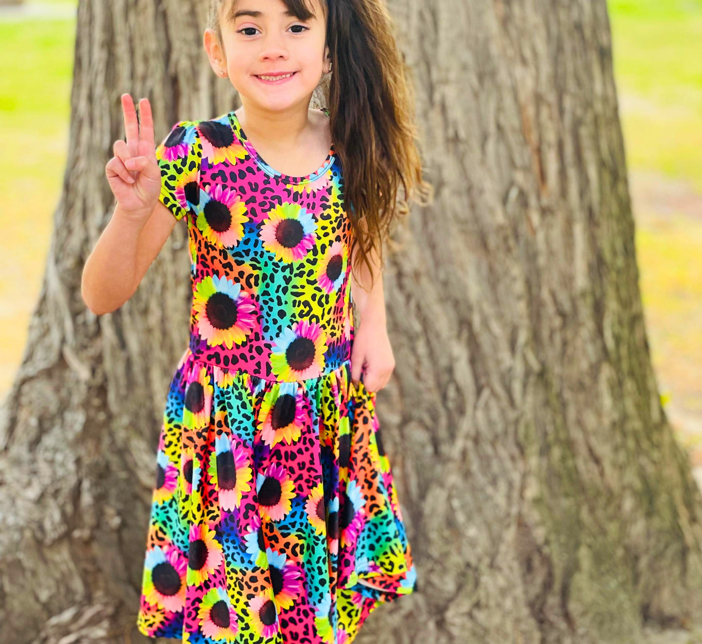 Love & Sprinkles Sunflower Safari Short Sleeve Dress