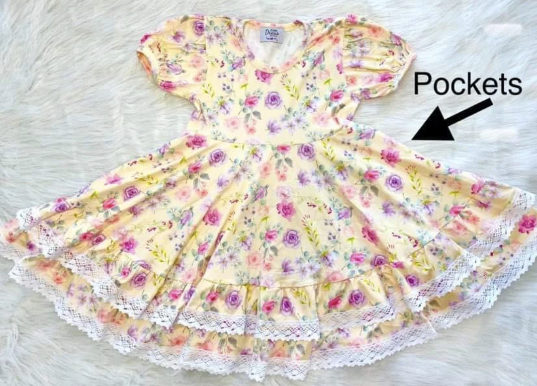 Yellow Floral Double Ruffle Dress