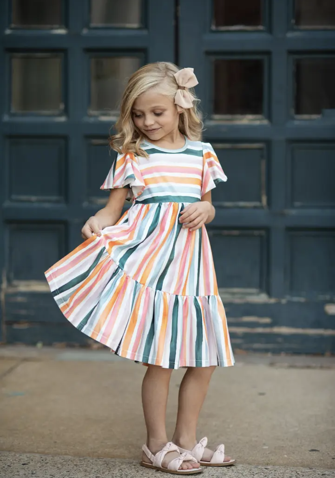 Boho Striped Flutter Sleeve Dress