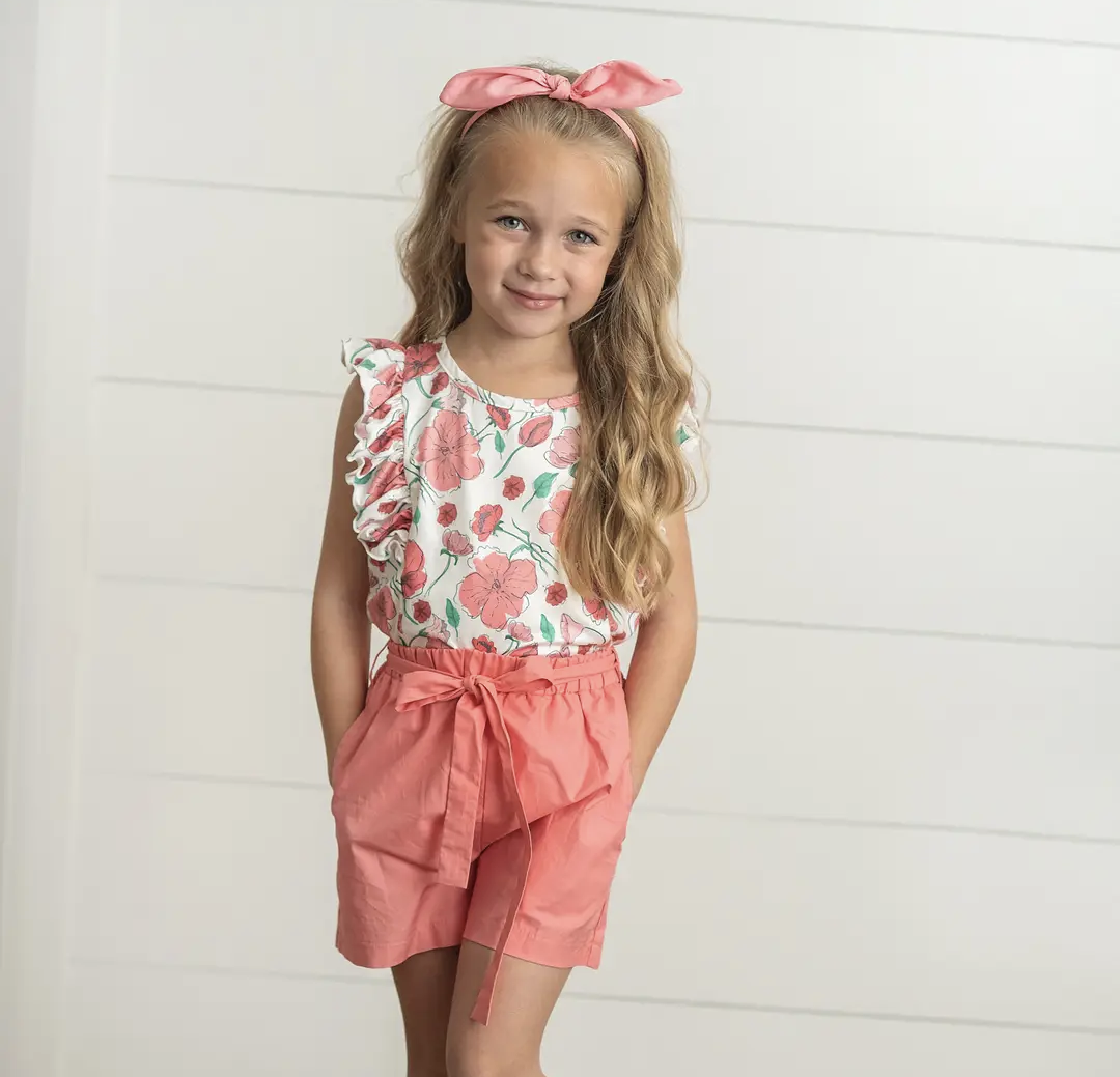 Coral Ruffle Short Set