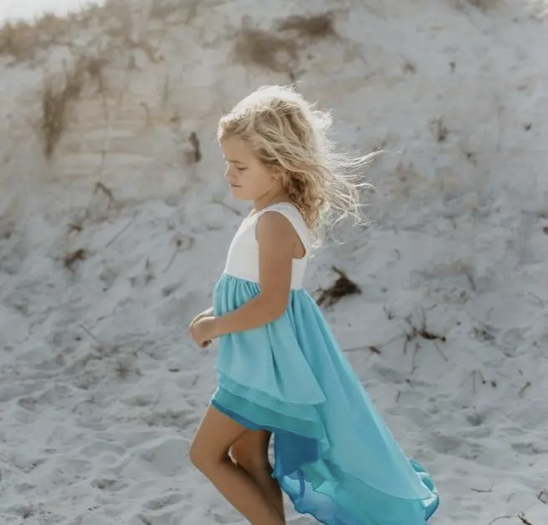 Hi-Lo Frills Blue Ombre Dress