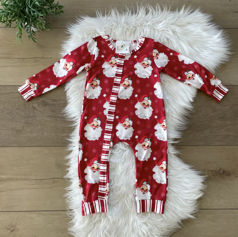 Red Vintage Santa Zipper Romper