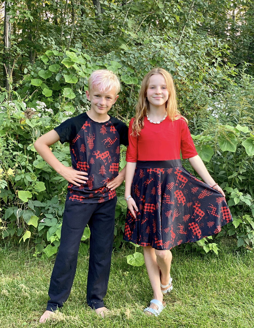Woodland Animal Buffalo Plaid Twirl Dress