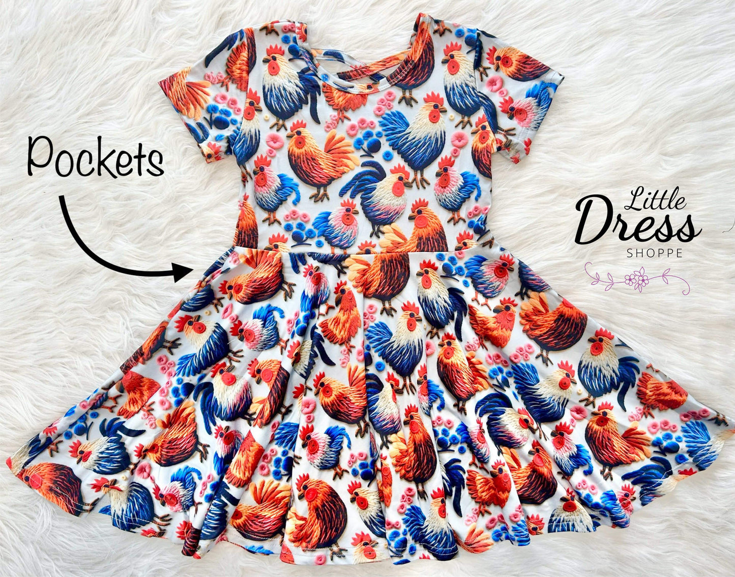Knitted Chickens Twirl Dress