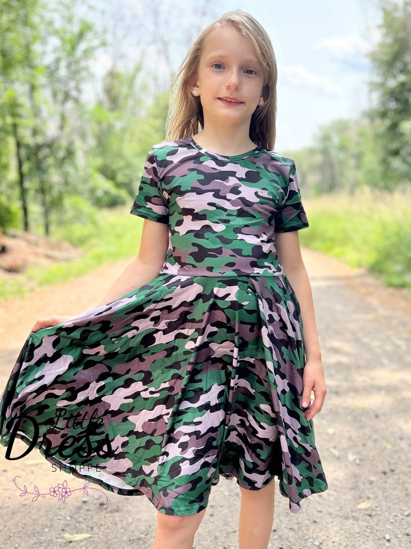 Camo Short Sleeve Twirl Dress