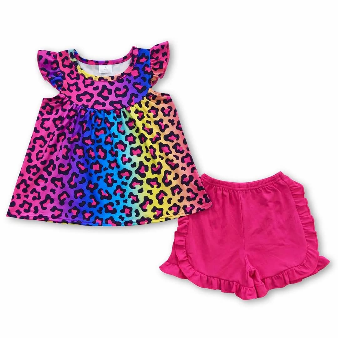 Vibrant Rainbow Leopard Short Set