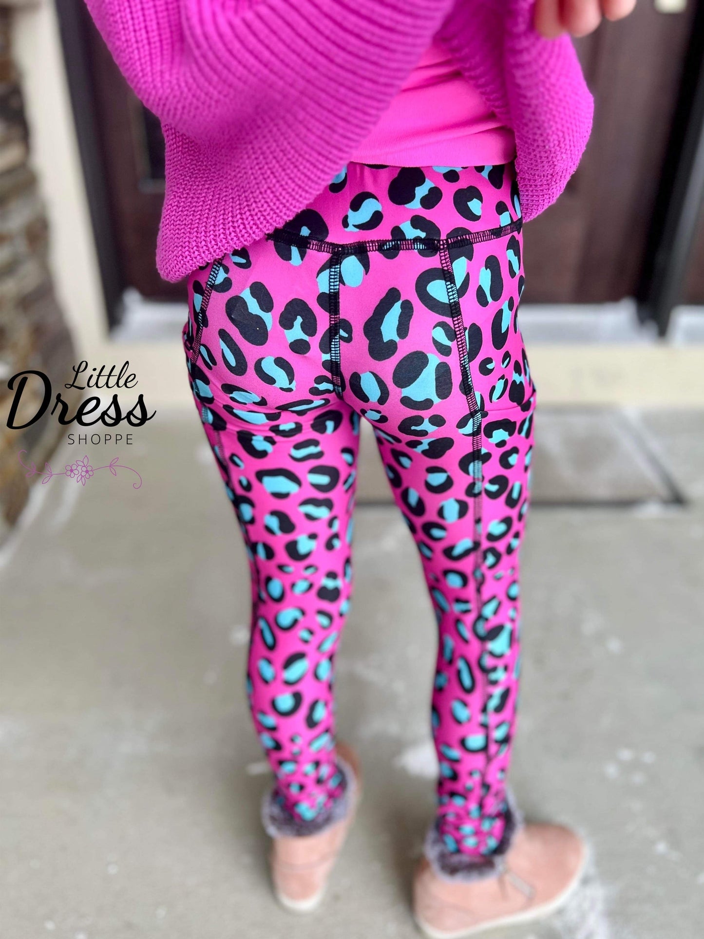 Pink & Teal Leopard Pocket Leggings