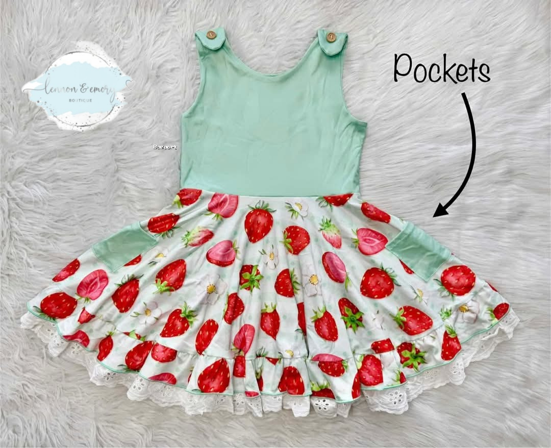 Strawberry Button Tank Twirl Dress