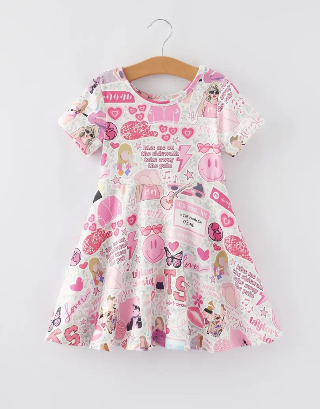 Pink Printed "TS" Twirl Dress