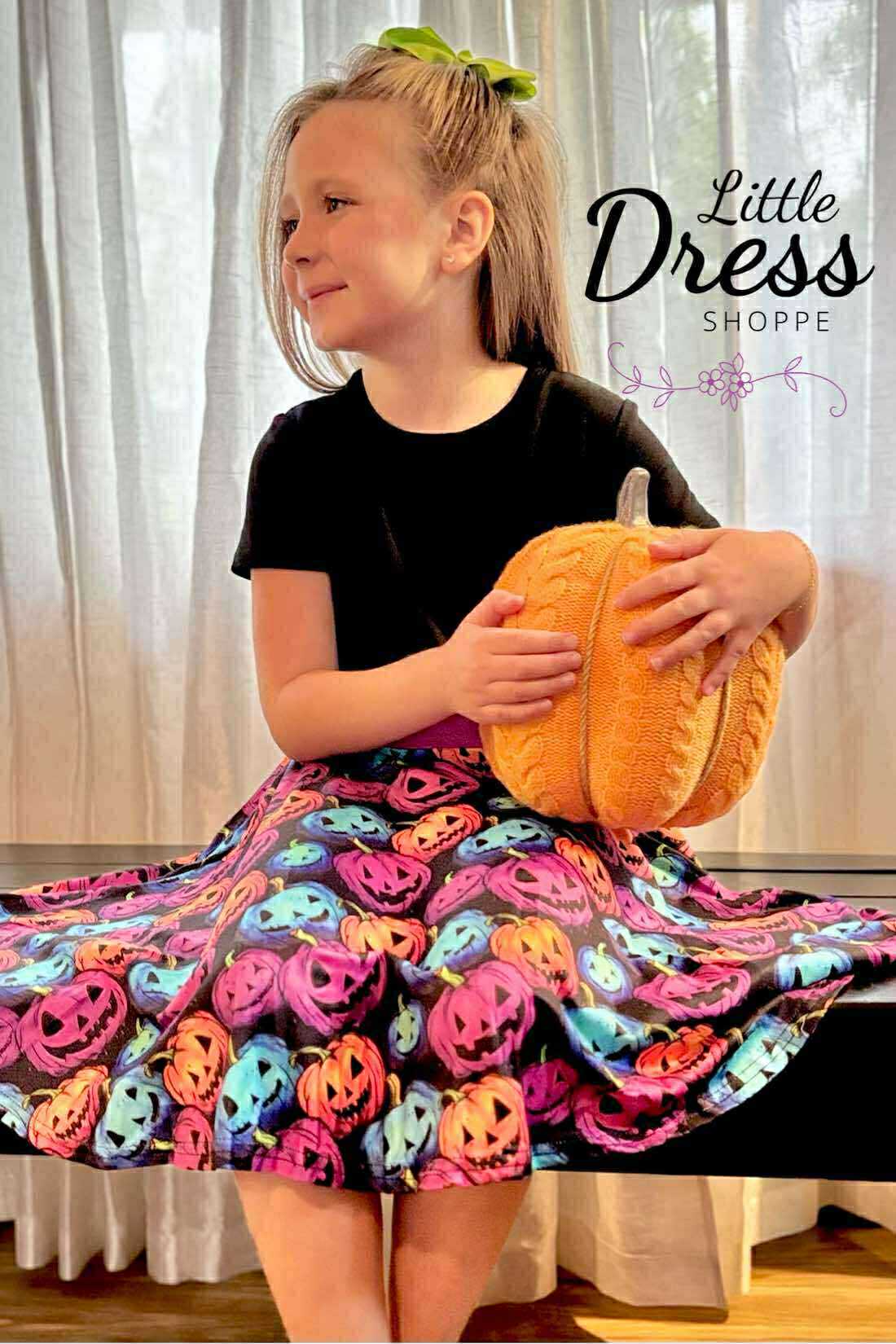 Color Block Neon Jack o' Lantern Twirl Dress