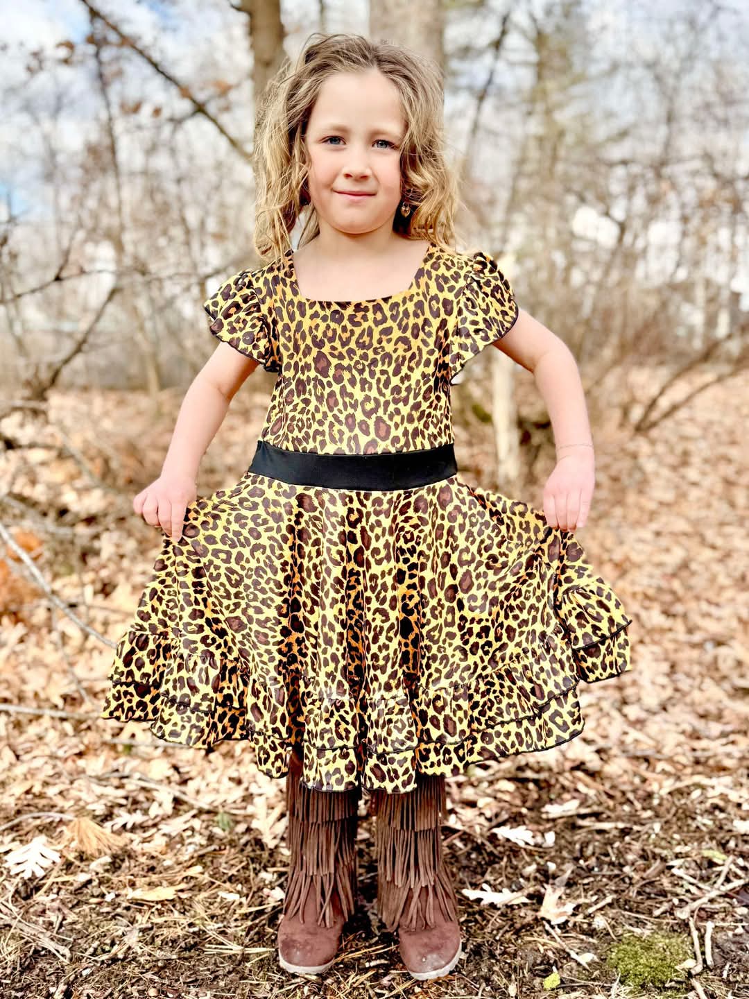 Double Ruffle Leopard Twirl Dress