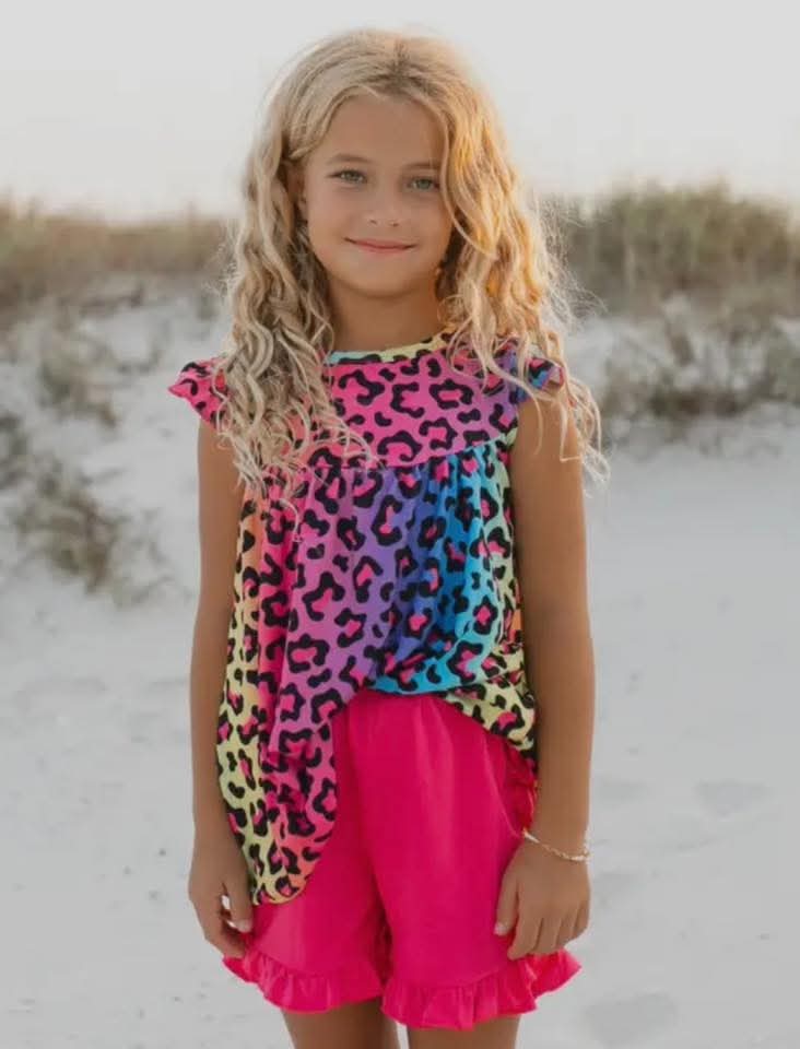 Vibrant Rainbow Leopard Short Set