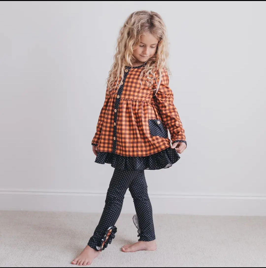 Orange & Navy Gingham Pant Set