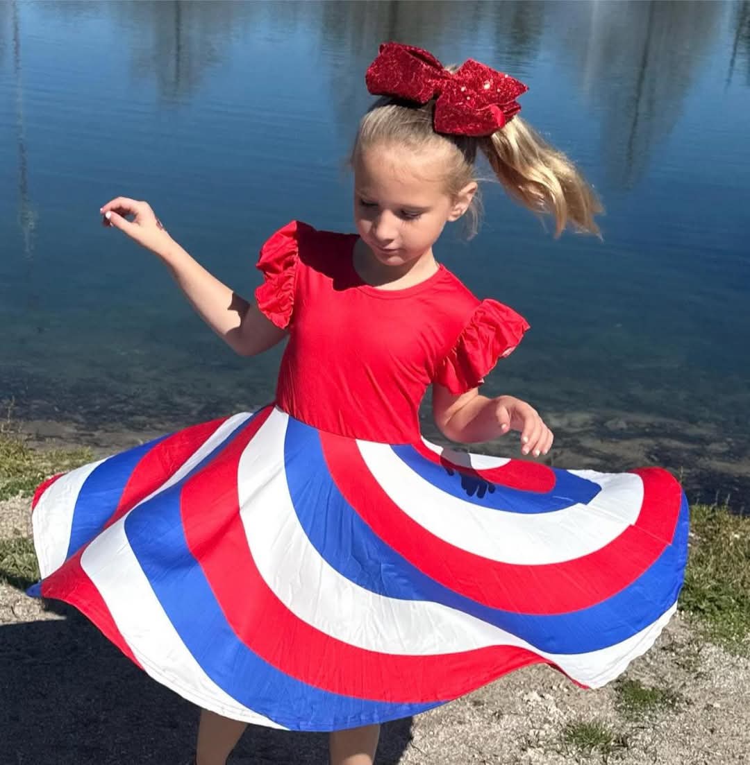 Red, White & Blue Swirl Twirl Dress