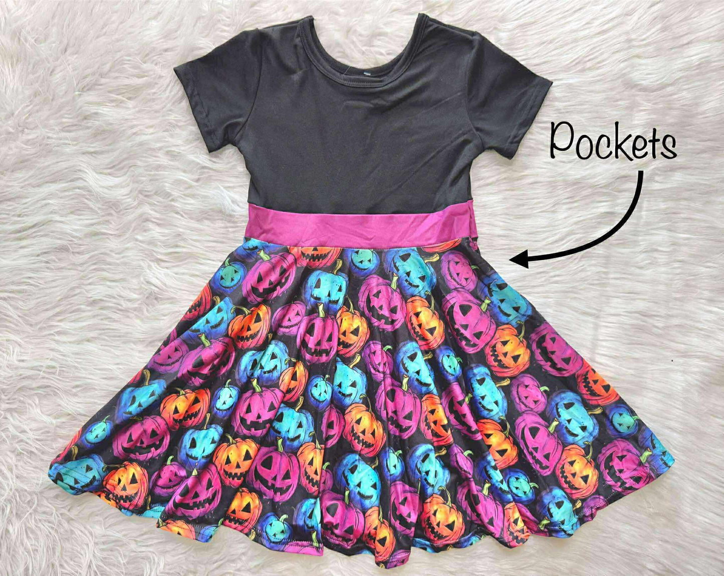 Color Block Neon Jack o' Lantern Twirl Dress
