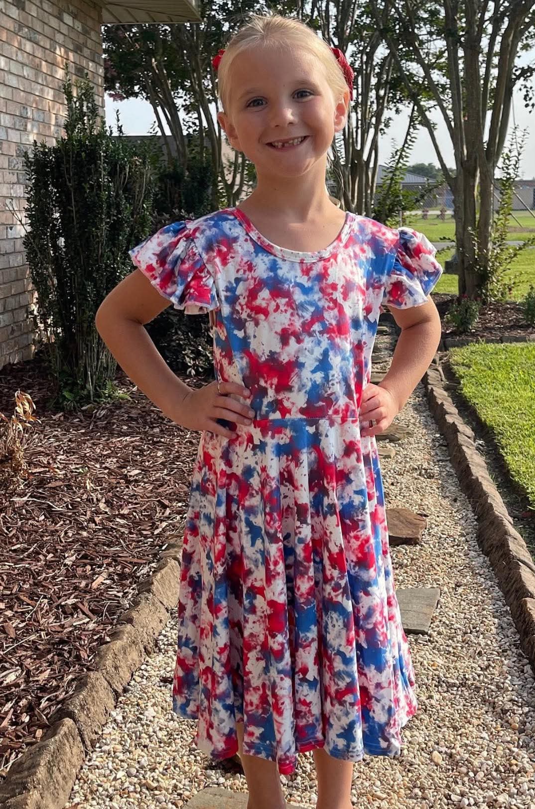 Red, White & Blue Marble Twirl Dress