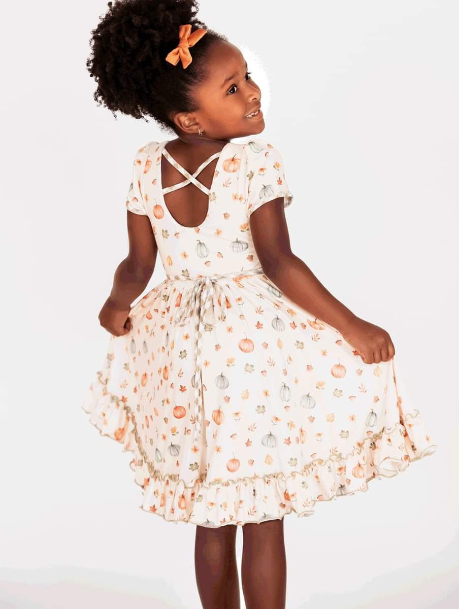 Vintage Pumpkin Cross Back Twirl Dress