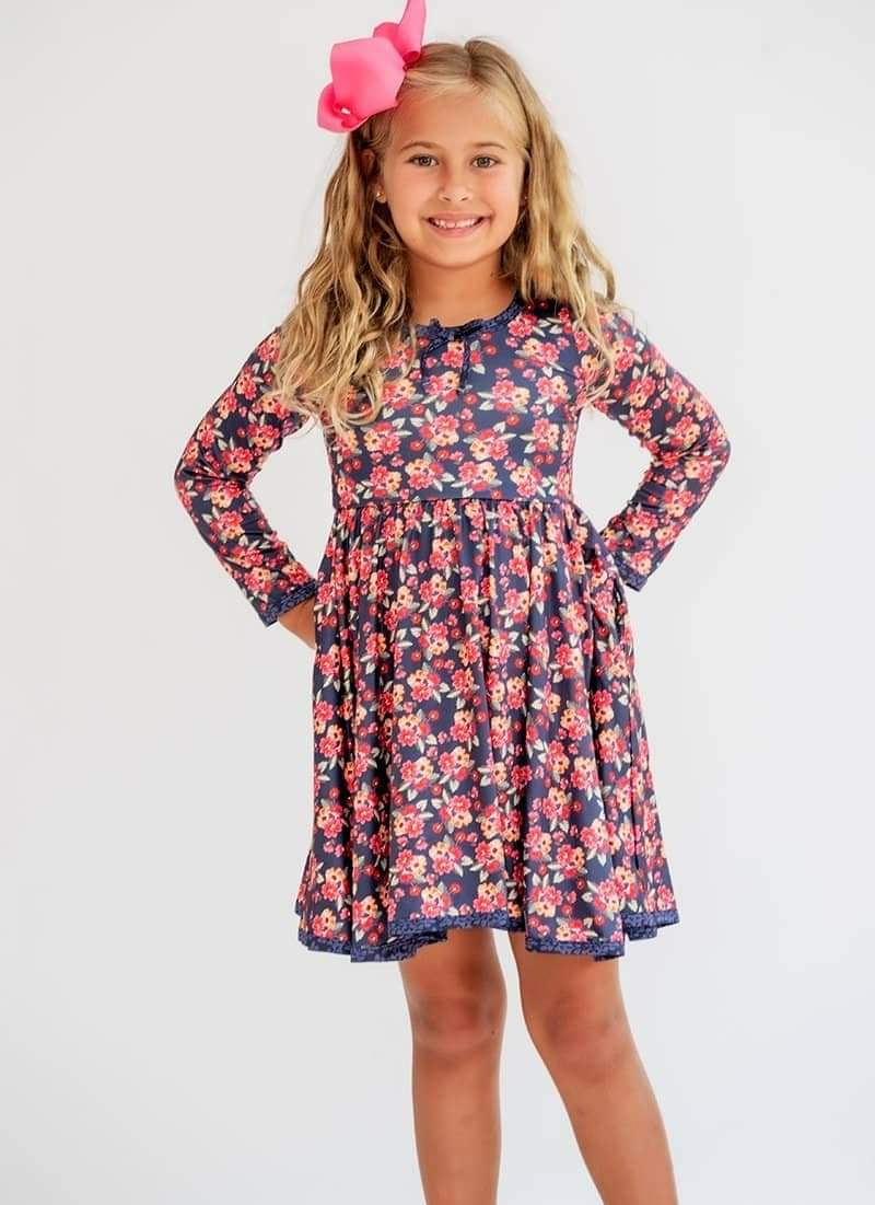 Navy Bouquet Twirl Dress