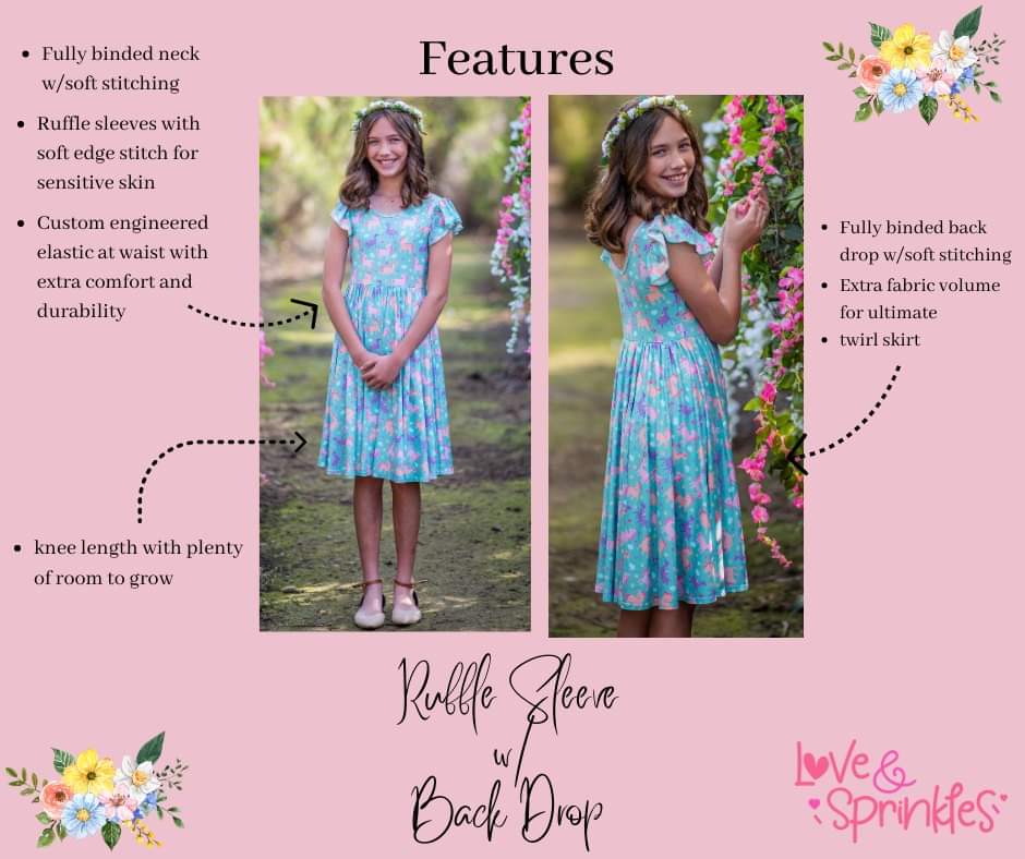 Love & Sprinkles Unicorn Royalty Ruffle Sleeve w/ Back Drop