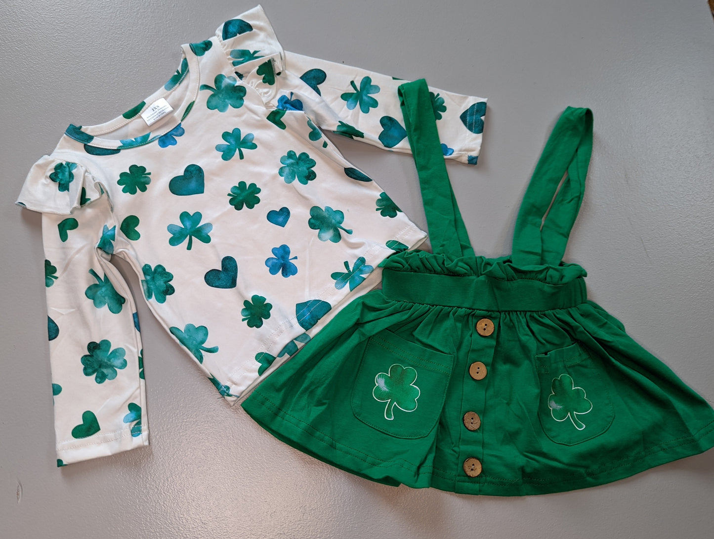 Green Shamrock Suspender Skirt Set
