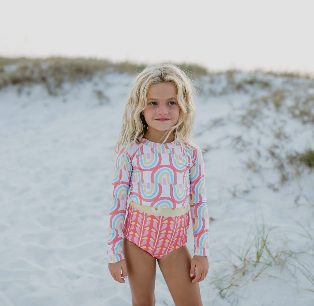 Rainbow Row Rash Guard Zipper Swimsuit