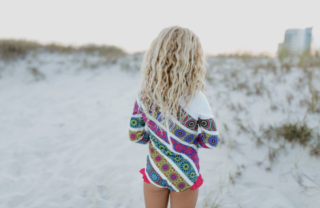 Mandala Stripe Rash Guard Zipper Swimsuit