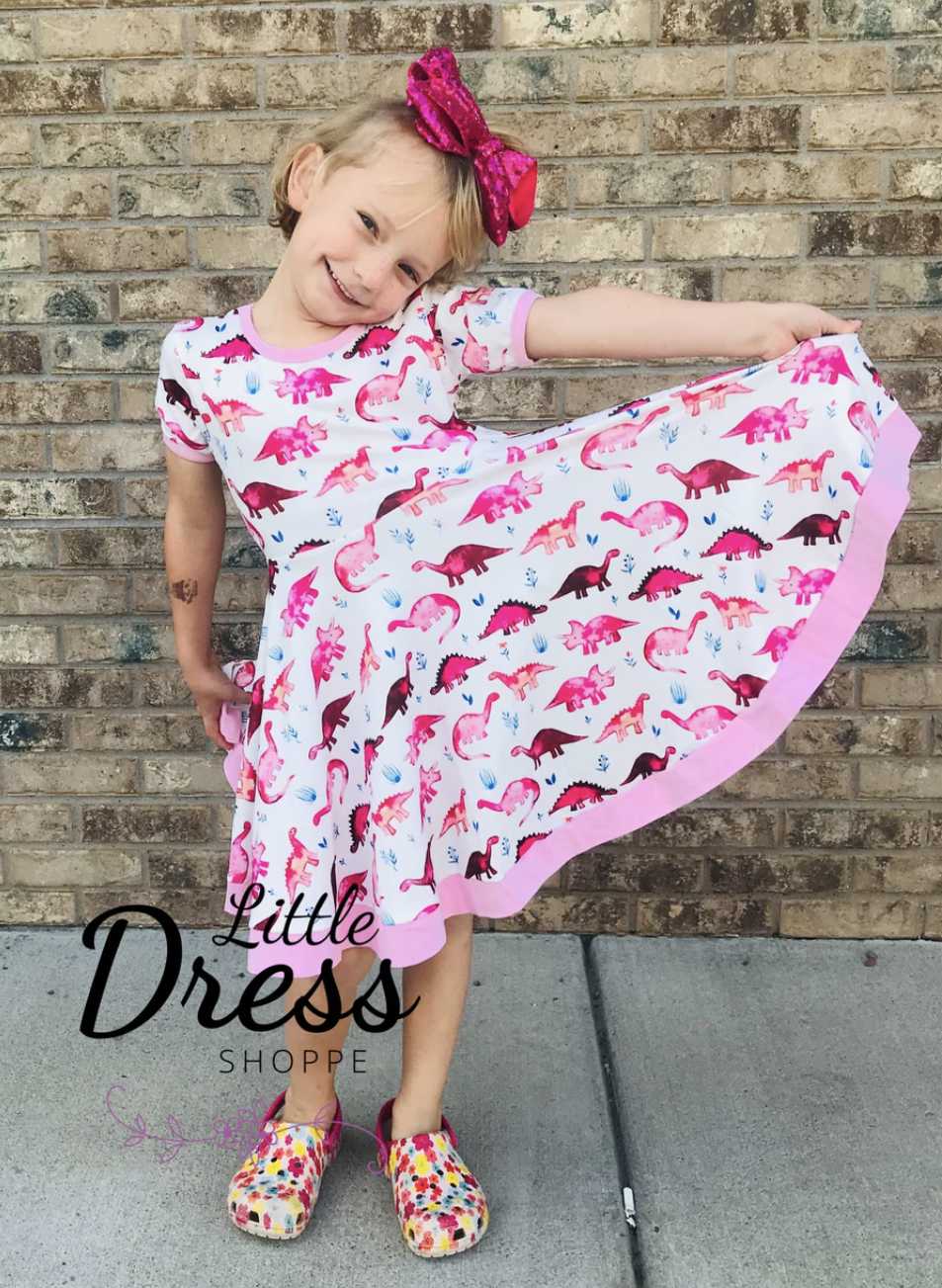Pink Dinosaur Twirl Dress