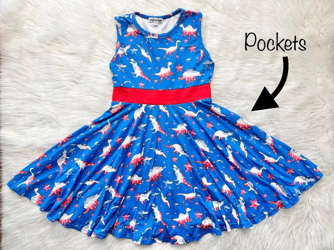 Patriotic Dino Twirl Dress