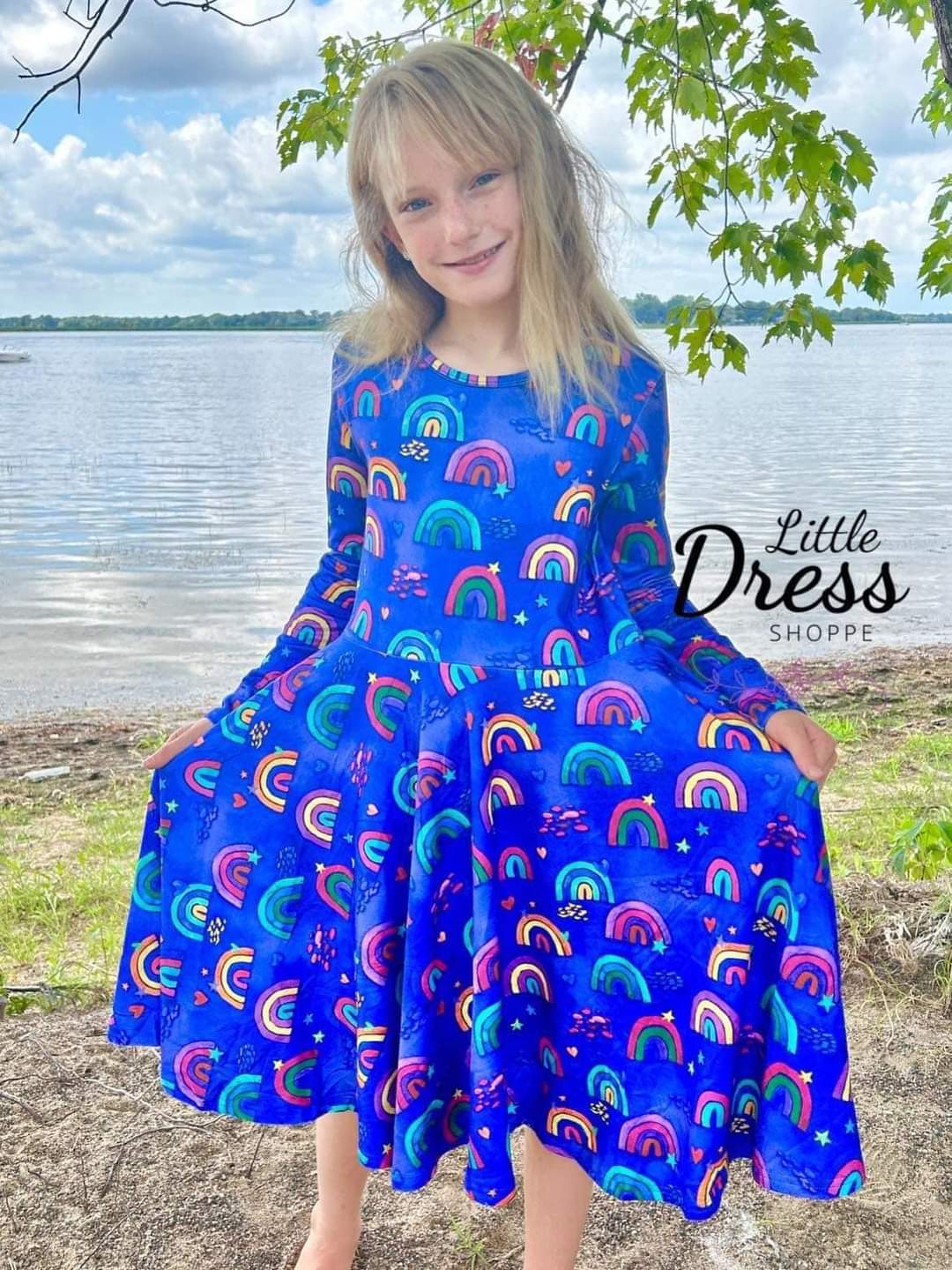 Blue Rainbow Twirl Dress