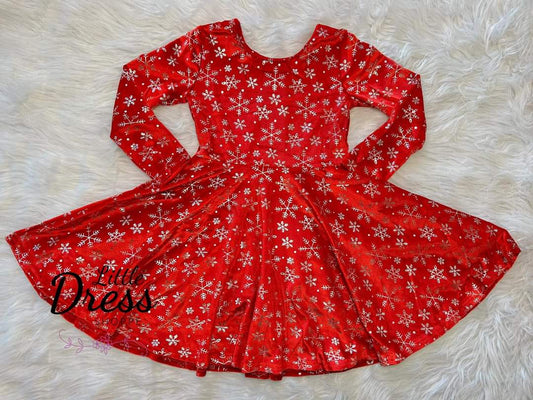 Red Velvet Snowflake Twirl Dress